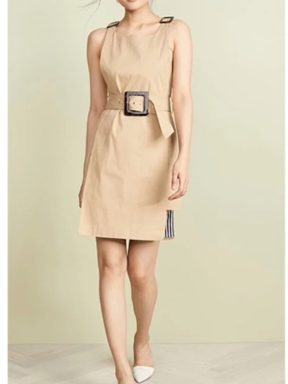 Staud Khaki Twill Bib Dress